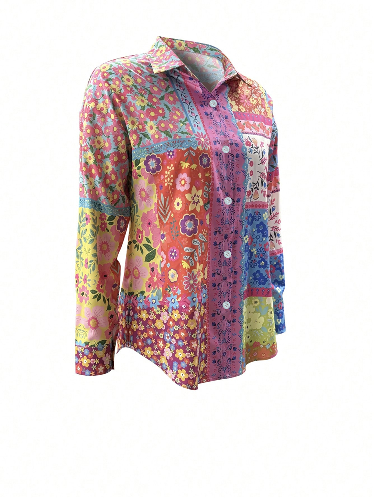 プラスサイズ花柄ボタンダウンカジュアルブラウスルーズ V ネ - Women'S Fashion Jersey のレビューと価格