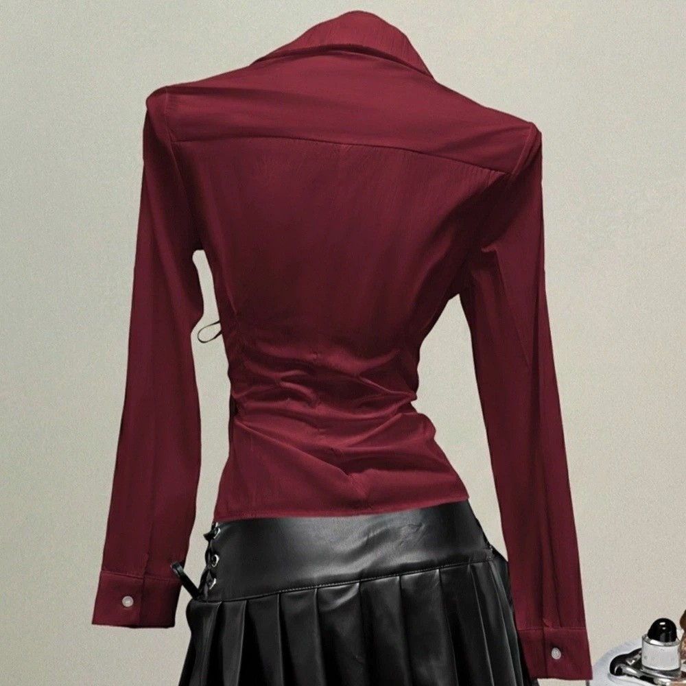 ファッション長袖スリムフィットシャツ V ネック原宿女性タイ - Women'S Y2K Fashion Aesthetic のレビューと価格