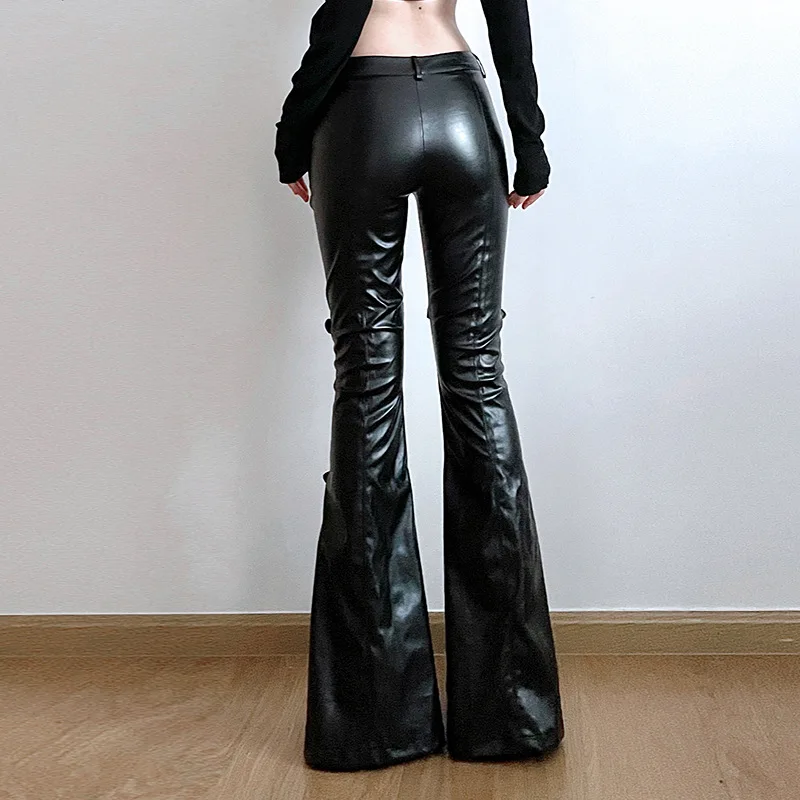 レディース PU レザー フレア パンツ、ゴシック バックル - Women'S Y2K Fashion Aesthetic のレビューと価格