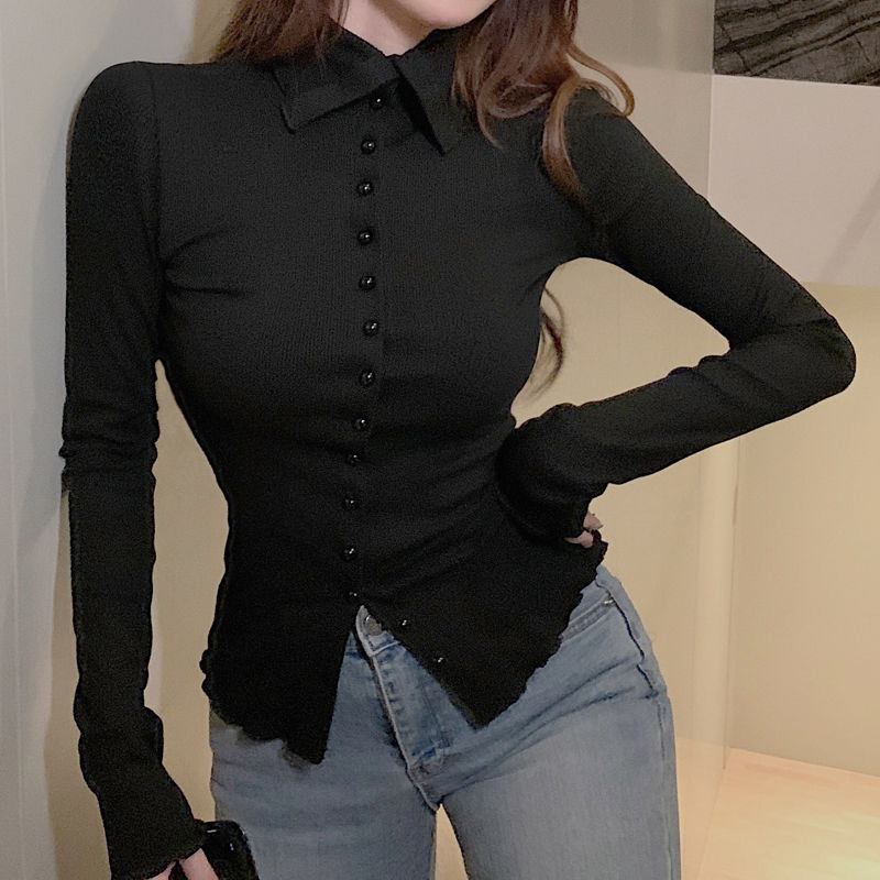 女性のためのシンプルでセクシーなエレガントなスリムシャツ,韓 - Women'S Y2K Fashion Aesthetic のレビューと価格