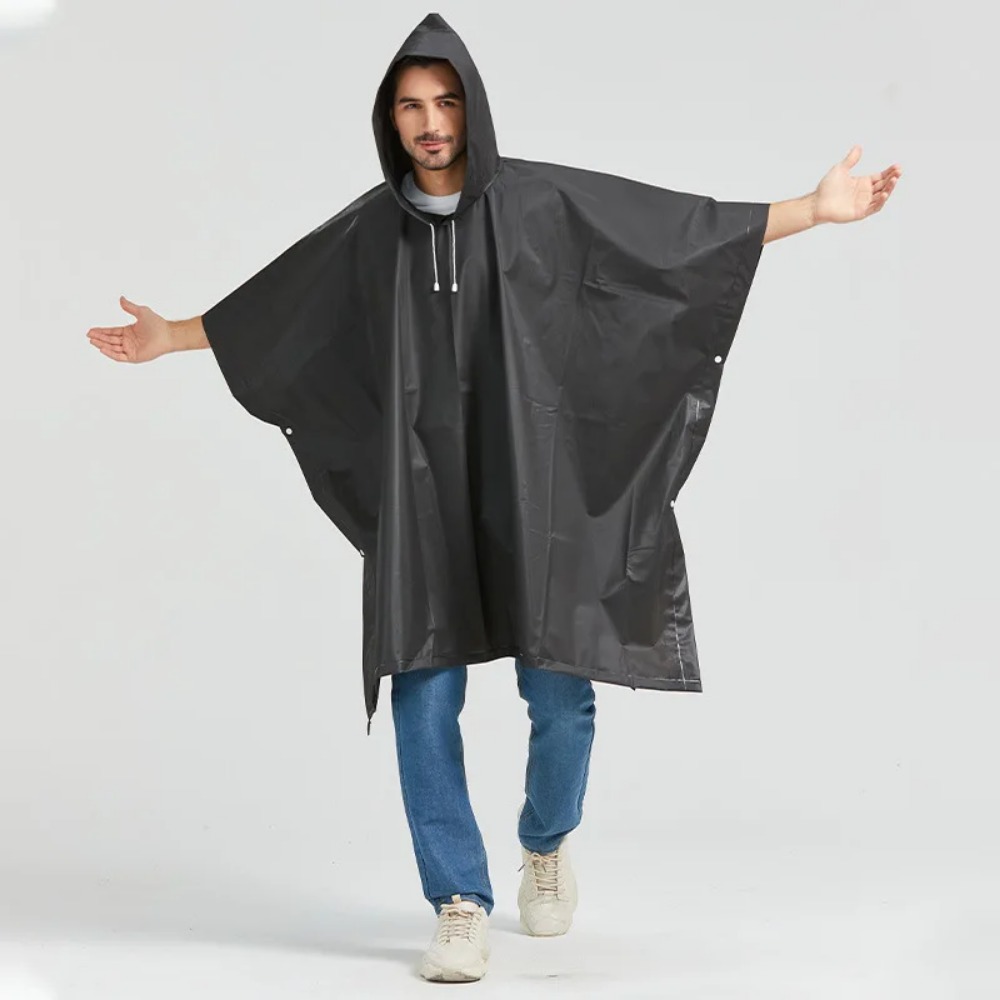 男性と女性のための防水ロングフード付きレインコート,黒,大人 - Women'S Fashion Raincoat のレビューと価格